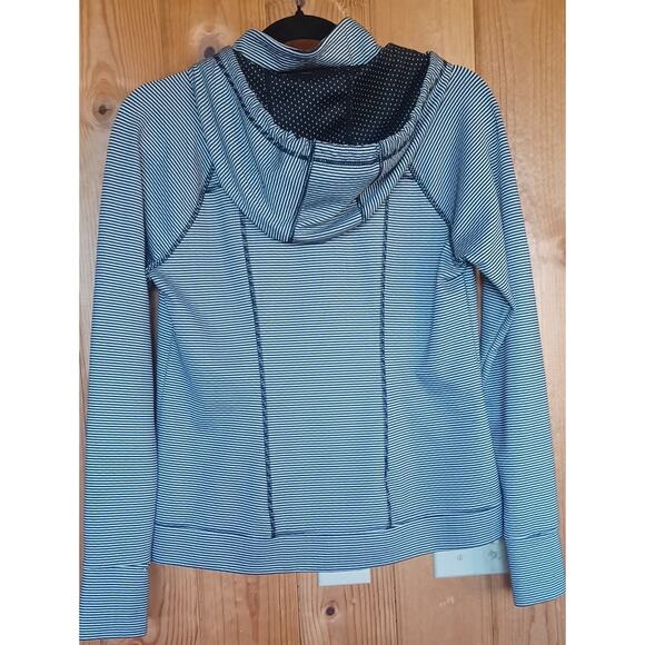 Tangerine Hoodie Womens Large Black and White Striped Polka Dots Kangaroo Pocket - Picture 2 of 8